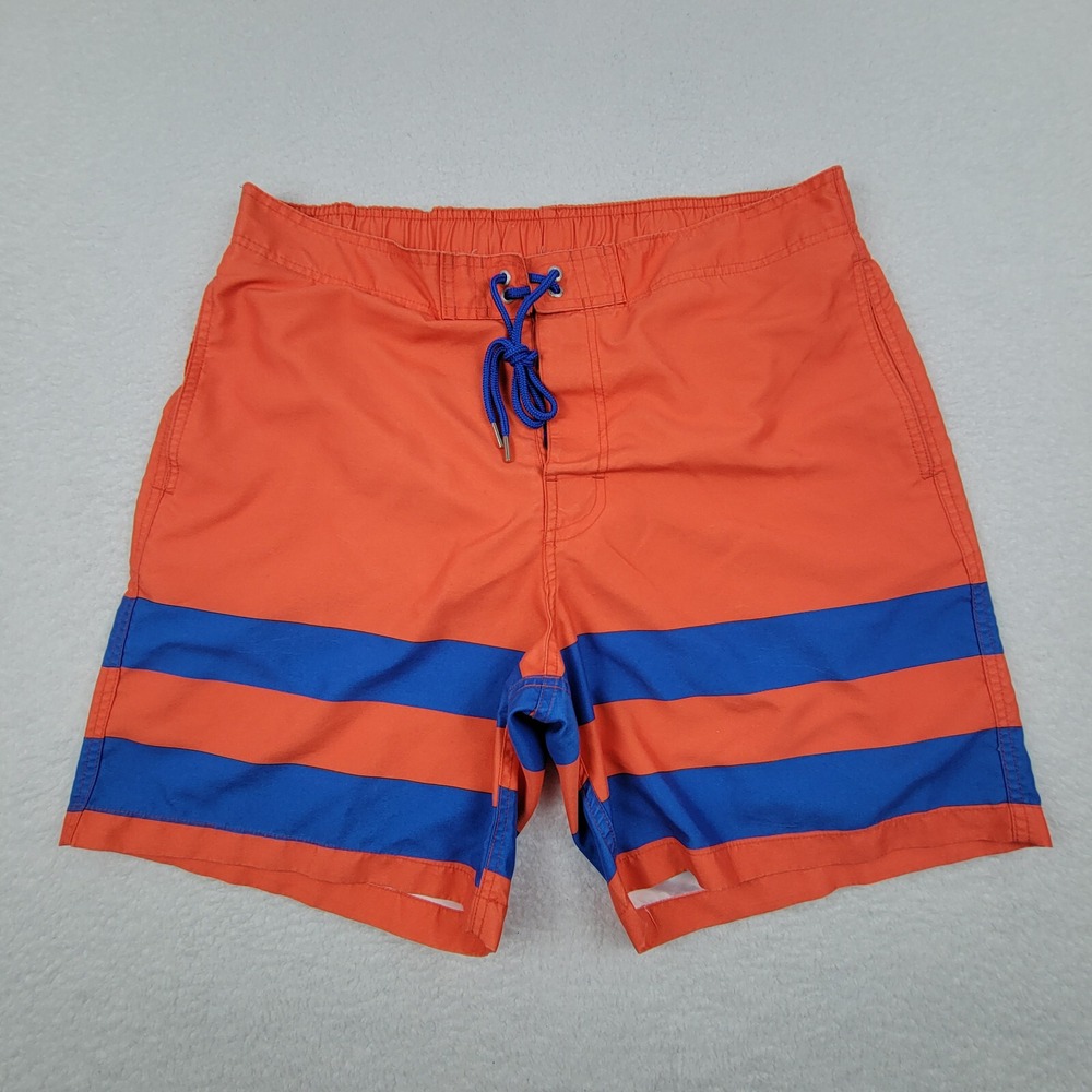 Southern Tide The Skipjack Lined Swim Trunks‎ Mens XL Orange Blue Striped 7.5"